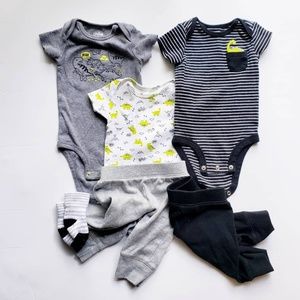 5 Piece Black White Neon Dino Bundle Plus Socks